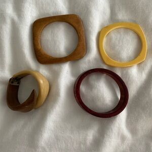 Vintage wood & Bakelite bracelet lot